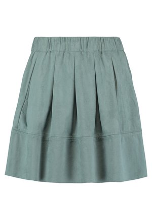 Faltender Minirock aus weichem, strukturiertem Stoff in einem gedämpften Türkiston, mit einem elastischen Bund und einem mehrstufigen Design.