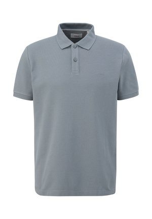 Lichtgrijze poloshirt, korte mouwen, drie-knopenknopsluiting, gestructureerde stof, subtiele branding op de borst, rechte zoom.