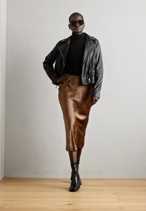 SKIRT MID LENGTH BIAS CUT - A-line skirt - melted nougat3