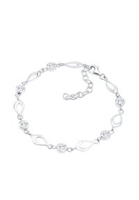 Silberarmband mit abwechselnden, blattförmigen Gliedern und runden, klaren Edelsteinen, ausgestattet mit einem Verschluss und einer verstellbaren Kette für die passende Größe.