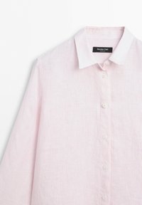 Camicia a maniche lunghe a righe rosa chiaro e bianco con colletto e bottoni di Massimo Dutti, realizzata in tessuto leggero.