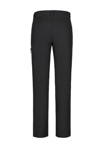 Schwarze Hose mit geradem Bein, aus leichtem, strapazierfähigem Material hergestellt. Verfügt über eine seitliche Reißverschlusstasche und einen verstellbaren Bund.