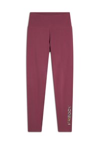 Leggings bordeaux realizzati in tessuto liscio e elasticizzato. Vita alta; logo “FREDDY” stampato in bianco e oro sulla gamba sinistra.