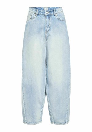 Jeans in denim azzurro chiaro con un design ampio e morbido, vita alta e classico stile a cinque tasche. Finitura stone-washed con leggere sfumature.