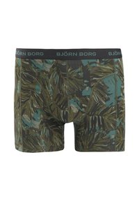 Heren boxershorts in een kleurrijk bladerenpatroon. Gemaakt van zachte stof, met een zwarte elastische tailleband met het logo "BJÖRN BORG".