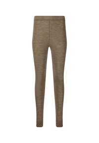 Bruna, slim-fit leggings gjorda av ett mjukt, strukturerat material. Har en hög midja och sömlös design, lämpliga för avslappnad användning.
