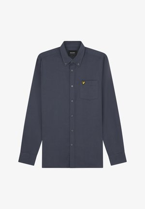Langærmet, knap-op skjorte i mørkeblå stof. Har en brystlomme med en gul logo detalje, spidse kraver og standard manchetter.