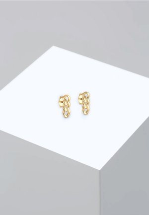 Goldfarbene Ohrstecker mit einem Ketten-Design. Kleine Größe mit glatter Textur und glänzender Oberfläche, geeignet für verschiedene Stilrichtungen.