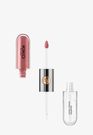 Kiko Milano Unlimited Double Touch lipgloss met dubbelzijdige applicator, aan de ene kant roze gloss, aan de andere kant een transparante topcoat.