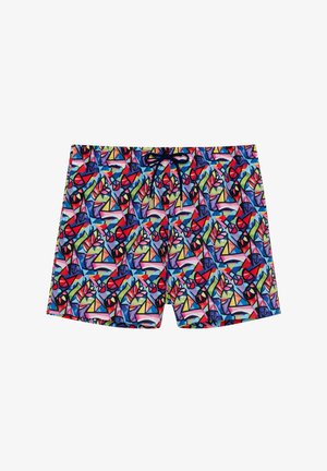 Badeshorts mit einem mehrfarbigen geometrischen Muster, einem Kordelzug am Bund und aus leichtem, schnell trocknendem Material gefertigt.