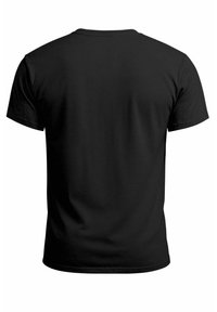 Black short-sleeved t-shirt with a round neckline and smooth texture. The back features no prints or designs, maintaining a classic style.