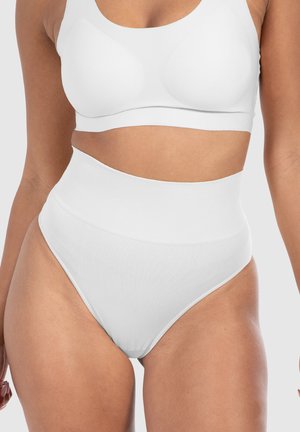 Witte hoogsluitende onderbroek gemaakt van gladde stof, met een naadloos ontwerp en zachte elastische tailleband voor comfort.