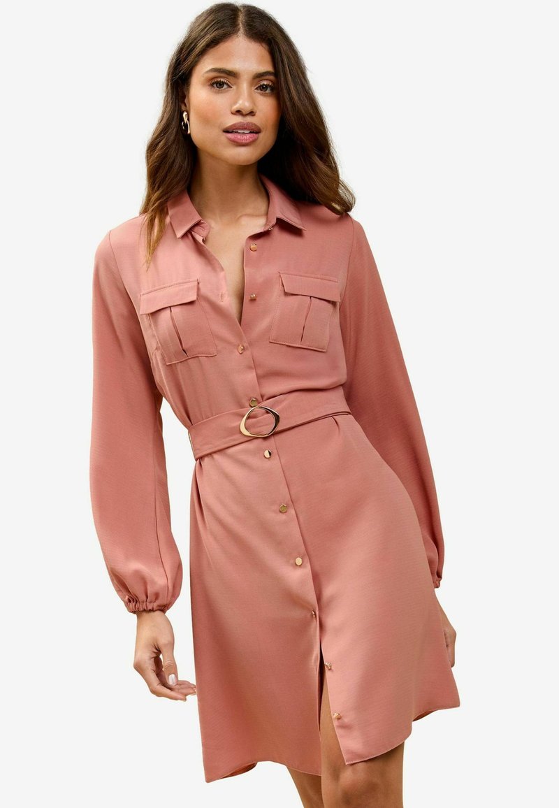 Lipsy REGULAR FIT-LONG SLEEVE BUTTON THROUGH - Marškininė suknelė - pink