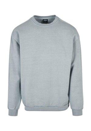 Hanorac gri deschis cu guler rotund, mâneci lungi, manșete și tiv de tip raiat. Textură netedă cu detalii de cusătură minime. Design simplu.