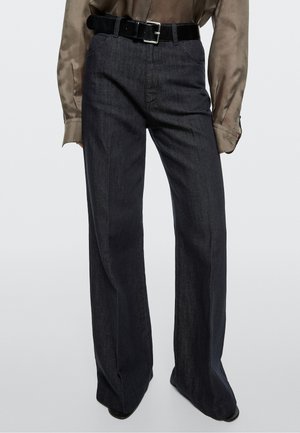 Massimo Dutti, HIGH-WAIST PALAZZO DENIM PANTS CO-ORD - Wide leg - dark blue