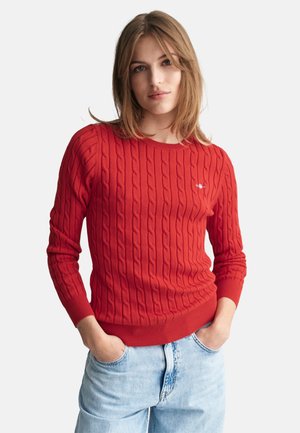 GANT CLASSIC CABLE KNIT SWEATER - Strickpullover - ruby red