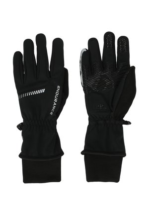 Gants isolants noirs avec poignets élastiques, prise texturée sur les paumes et les doigts, et "ENDURANCE" imprimé au dos d'un gant.