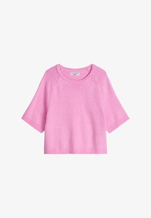 Miękki różowy sweter dziany z krótkim rękawem, z okrągłym dekoltem i lekko skróconym fasonem od Marc O'Polo Denim.