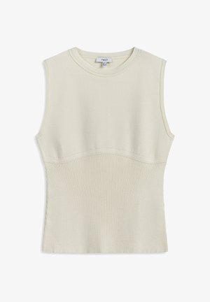 Ärmelloses Oberteil in hellem Beige, mit einem glatten oberen Bereich und einem gerippten unteren Bereich, einem Rundhalsausschnitt und ohne sichtbare Beschläge.