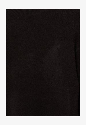 Maglione nero con tessuto morbido e strutturato. Presenta una scollatura rotonda e maniche lunghe. Il tessuto sembra peloso con una leggera lucentezza.