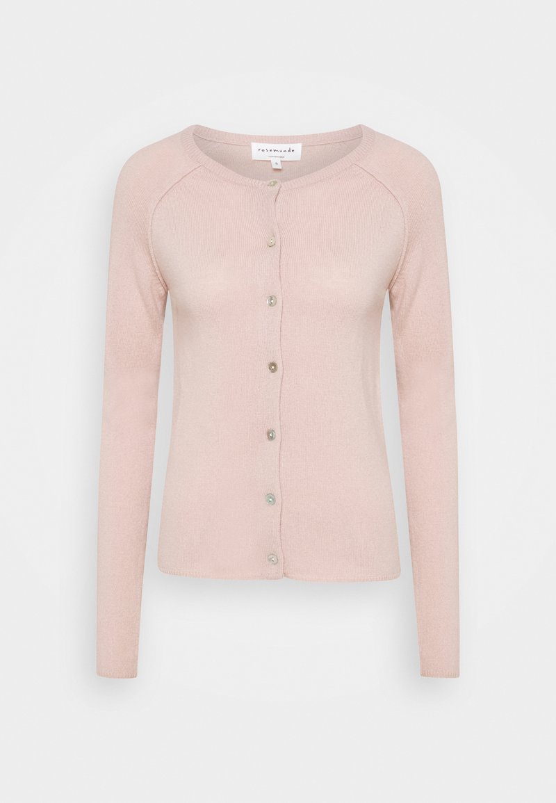 Heledad roosa kardigan pehmest kudumist, ümmarguse kaelusega, pikad varrukad ja kuus nööpi ees.