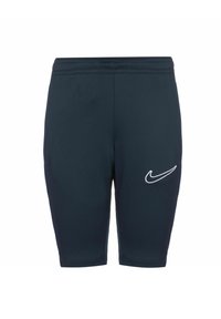 Marineblaue Nike-Shorts aus leichtem Material; figurbetontes Design mit einem elastischen Bund und weißem Logo am linken Oberschenkel.