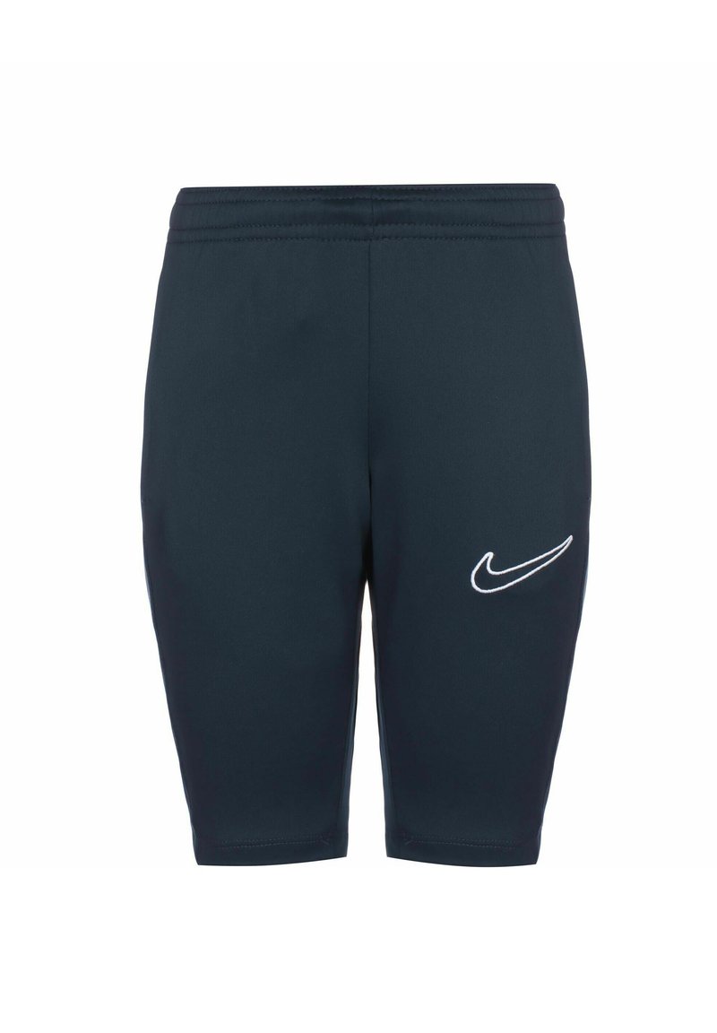 Marineblaue Nike-Shorts aus leichtem Material; figurbetontes Design mit einem elastischen Bund und weißem Logo am linken Oberschenkel.