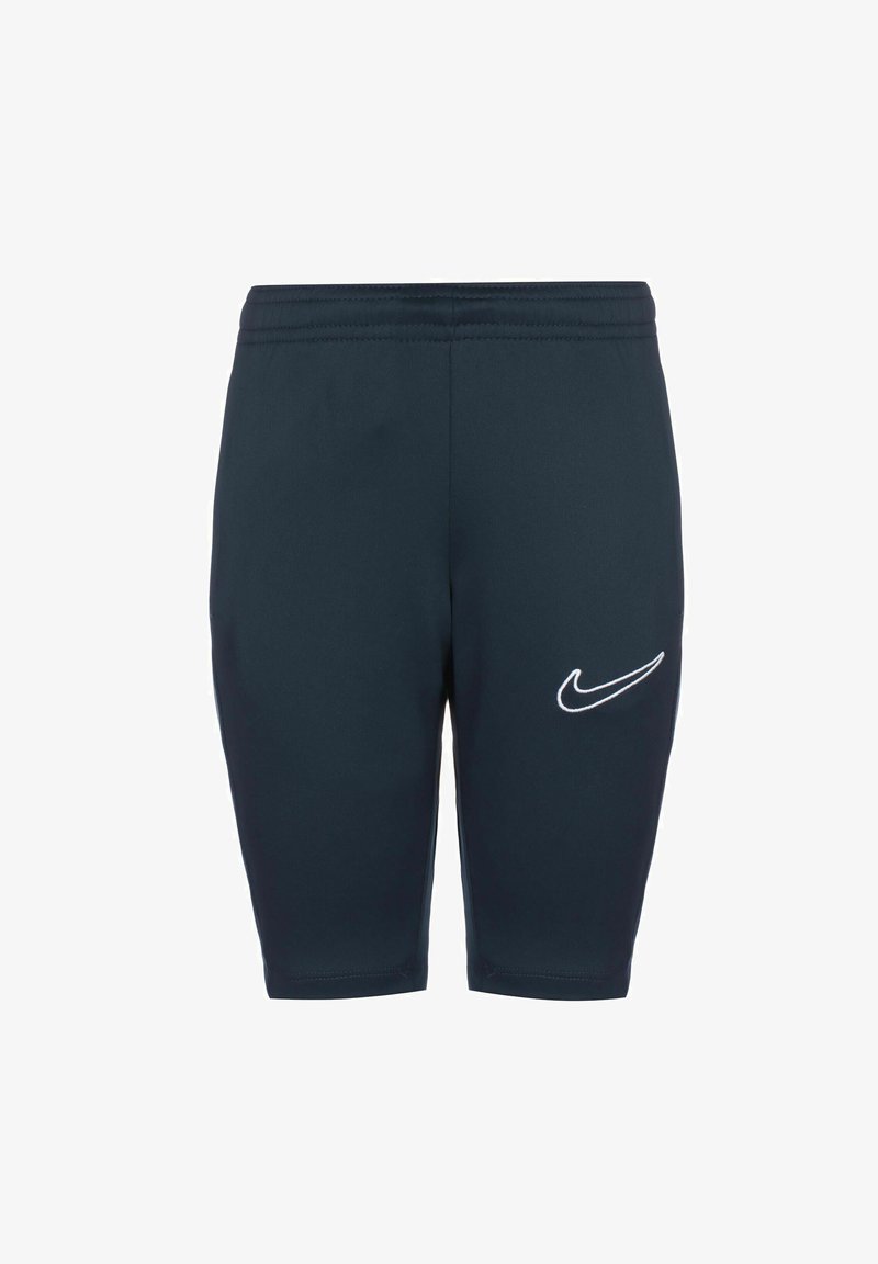 Marineblaue Nike-Shorts aus leichtem Material; figurbetontes Design mit einem elastischen Bund und weißem Logo am linken Oberschenkel.