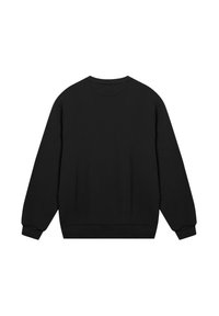 Schwarzer Sweatshirt mit langen Ärmeln, Rundhalsausschnitt, gerippten Bündchen und Saum sowie einer glatten Textur. Keine sichtbaren Logos oder Muster.