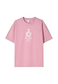 Pink cotton t-shirt featuring short sleeves, a crew neck, and white graphic print with "SILENT STRENGTH" text at the center.