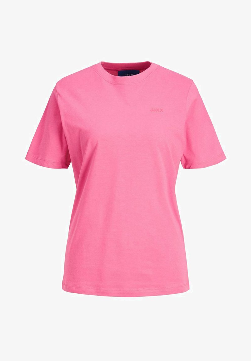 Rosa bomull T-skjorte med korte ermer, rund hals og subtil logo detalj på forsiden. Glatt tekstur og avslappet passform.