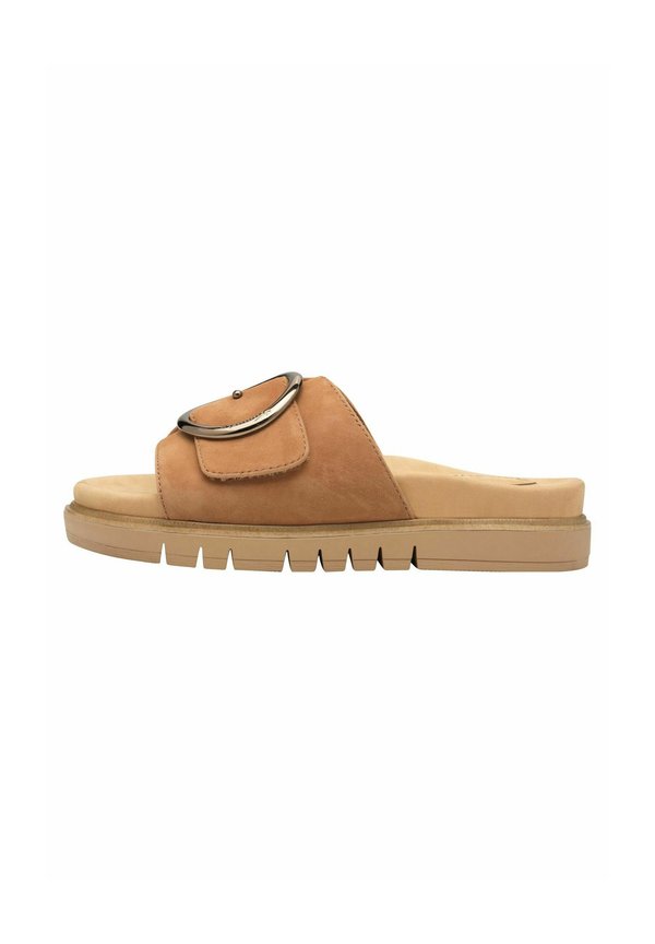 Pantolette flach - cognac suede