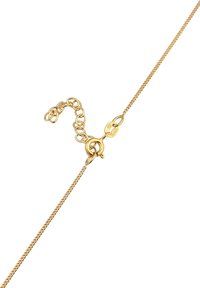 Kette aus goldenem Metall mit strukturiertem Design, ausgestattet mit einem Karabinerverschluss und verstellbarer Länge. Schlichtes, elegantes Erscheinungsbild.