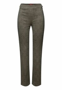 Pantalon droit taille haute avec un motif pied-de-poule classique marron et noir et une fermeture avant dissimulée.