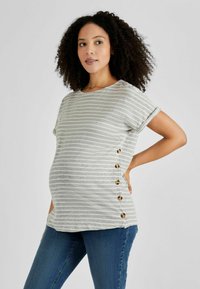 JoJo Maman Bébé - DROP SHOULDER MATERNITY NURSING - REGULAR FIT - Majica kratkih rukava s printom - grey ecru cream stripe Minijatura 1