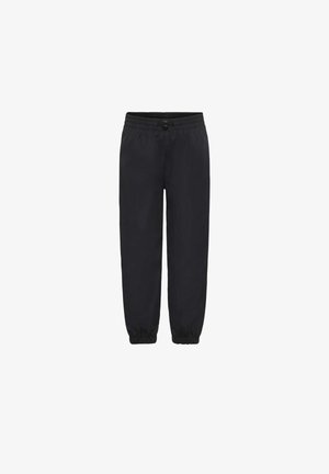 Pantalon de jogging noir à taille élastique avec cordon de serrage réglable et poignets élastiques, vue de face sur fond blanc.