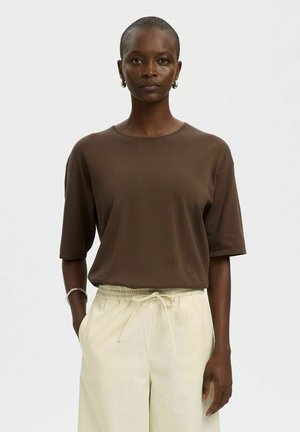 Selected MIT 2/4 ÄRMELN  - T-shirt basique - chocolate chip