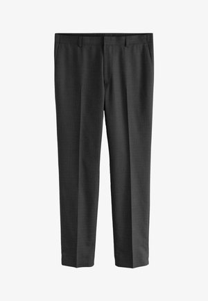 Grau maßgeschneiderte Hose aus feinem Stoff. Mit geraden Beinen, glatter Textur und subtilen Webmuster. Sichtbare Fronttaschen.