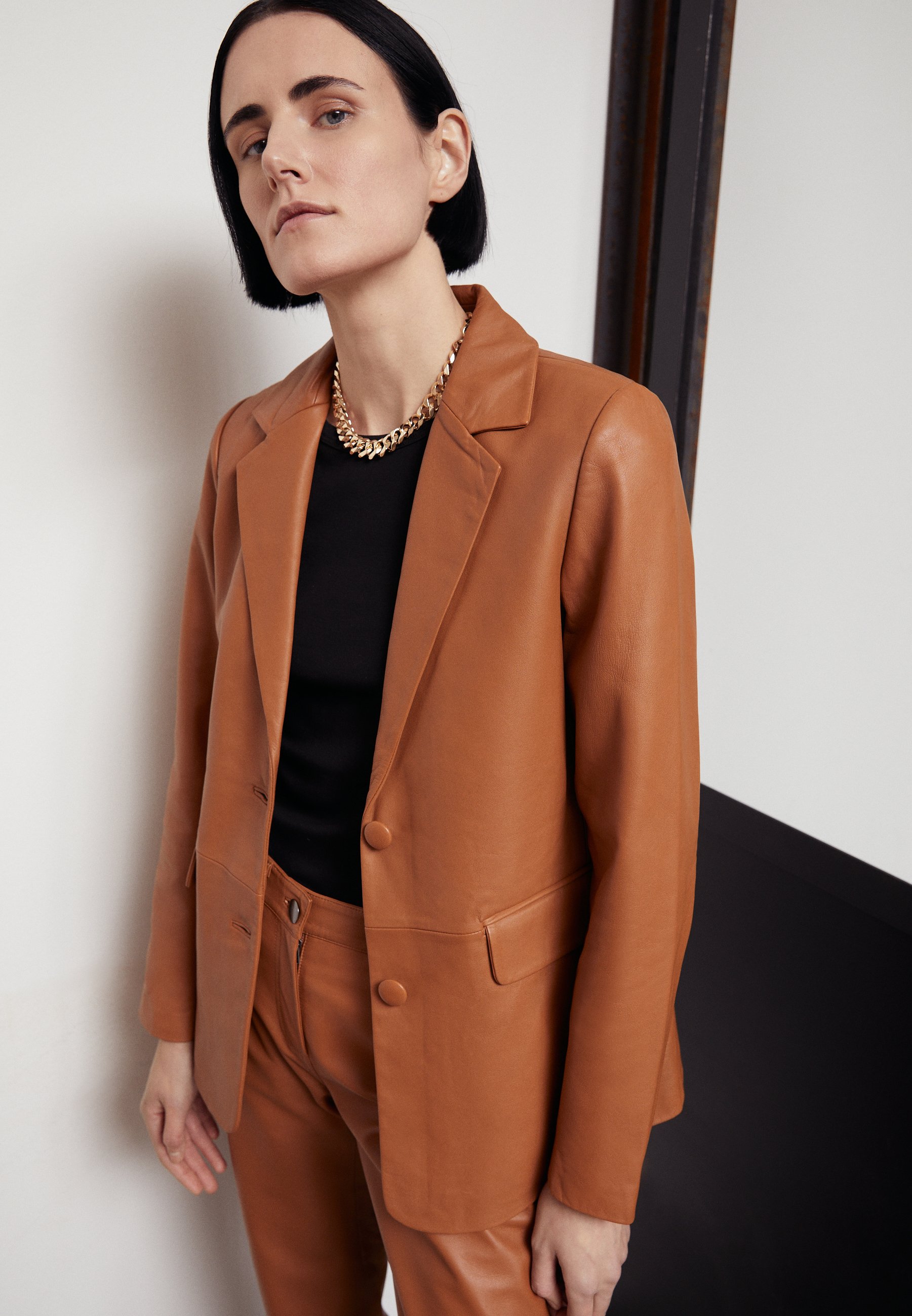STUDIO ID MARIKO - Giacca di pelle - light tan/marrone chiaro - Zalando.it