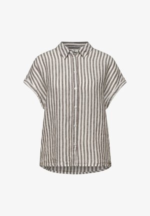 Kurzärmeliges Hemd zum Knöpfen mit vertikalen braunen und weißen Streifen und klassischem Kragen, aus leichtem Stoff gefertigt.