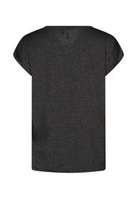 Zwart T-shirt met korte mouwen en een losse pasvorm, gemaakt van een gestructureerde en licht gemusterde stof, met een ronde halslijn en een rechte zoom.