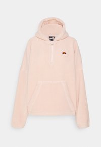 Sweat à capuche en polaire rose clair avec demi-fermeture éclair, poche kangourou à l’avant et petit logo Ellesse sur la poitrine.