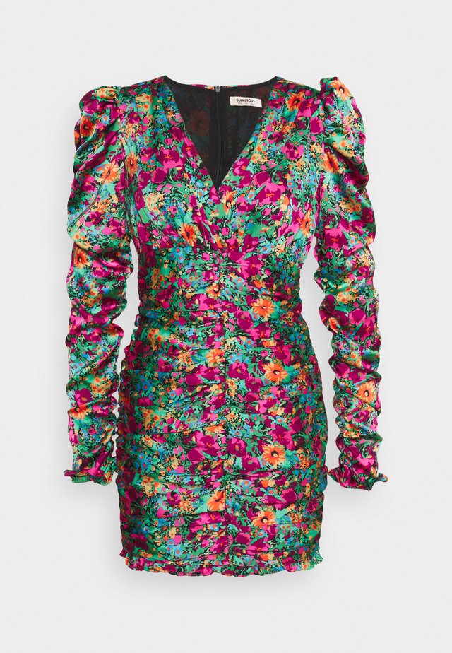 DRAPE MINI DRESS WITH LONG SLEEVES AND PLUNGING NECKLINE - Vestido de cóctel - multicolor