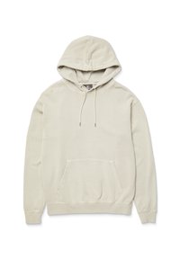 Beige hoodie med en front kangaroo lomme, snoretræk kappe og ribbede manchetter. Lavet af blødt bomuldsblandingsstof med en glat overflade.