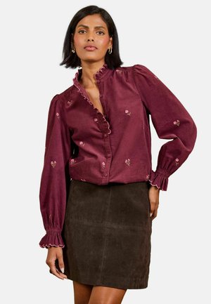 Love & Roses, CORD FRILL COLLAR BLOUSE - Blusa abotonada - berry red floral embroidered
