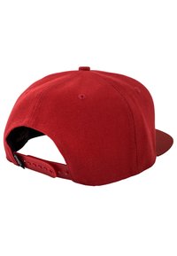 Red baseball cap with a textured fabric, curved brim, and an adjustable snapback closure. The design is simple with no additional patterns.