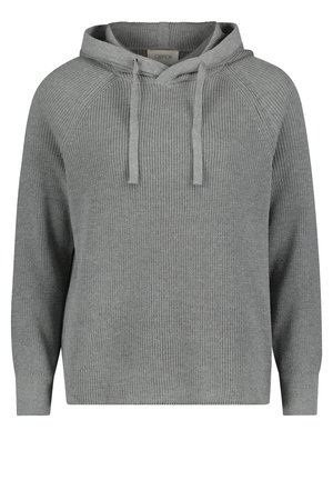 Szara dzianinowa bluza z kapturem i długim rękawem, z troczkami i ściągaczami, z teksturowanym wzorem tkanym.