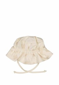 Kerman vaaleanpunainen hattu, joka on valmistettu pehmeästä kankaasta, jossa on kerätty yläosa, leveä lippa ja hillitty kukkakuosi. Mukana on säädettävät leuan nauhat.