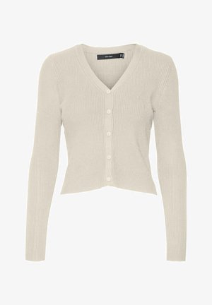 Bežs, ribota džemperis ar V-veida kakla izgriezumu un sešām pogām. Ar garām piedurkēm un īsu apakšmalu. Gluda tekstūra, viegla auduma.