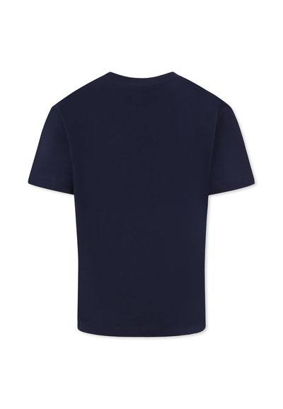 Navyblauwe katoenen T-shirt met korte mouwen, reguliere pasvorm, ronde hals en een gladde textuur. Geen zichtbare logo's of patronen.